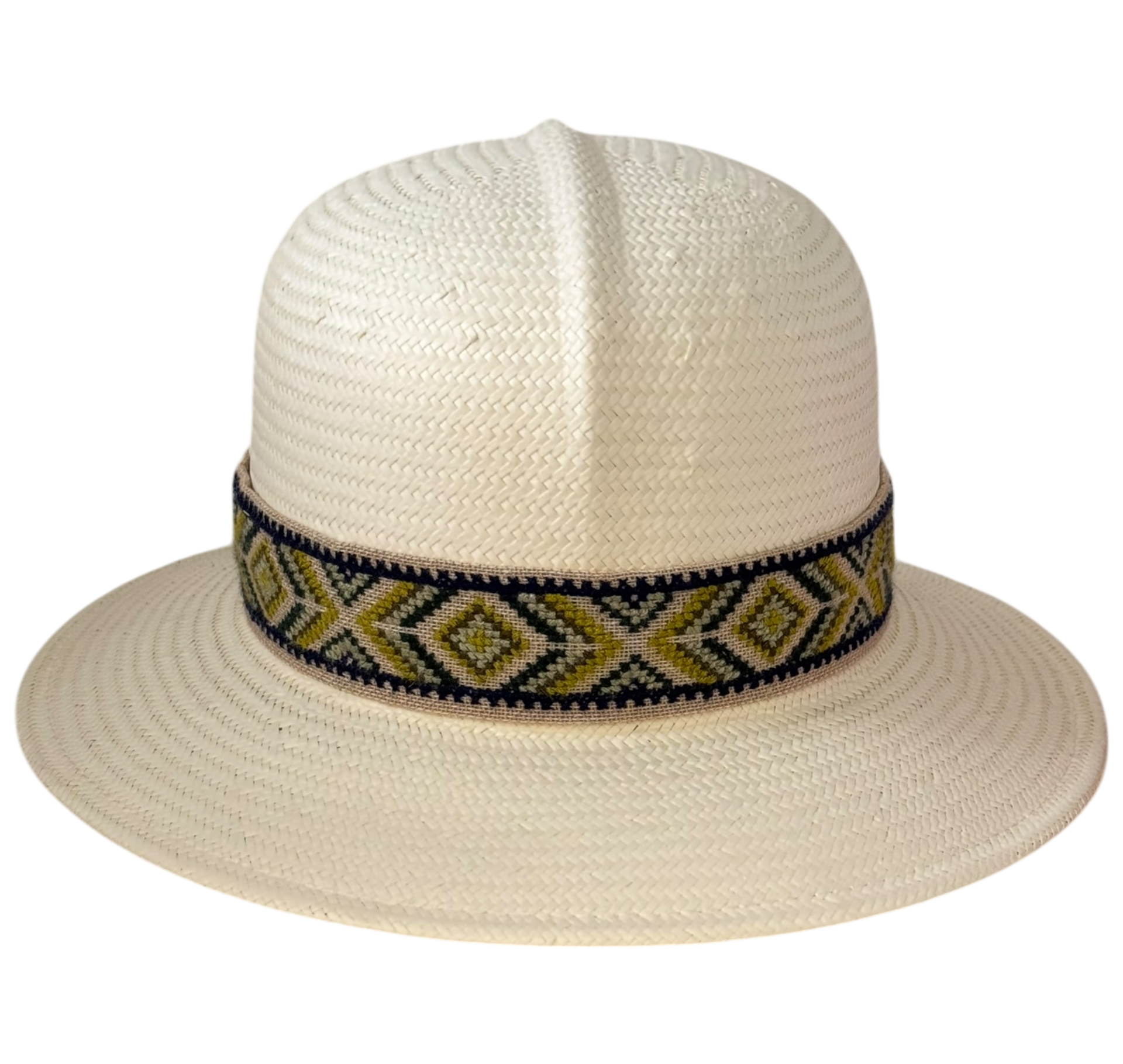 Safari cellulose straw hat with yellow Aztec embroidered ribbon