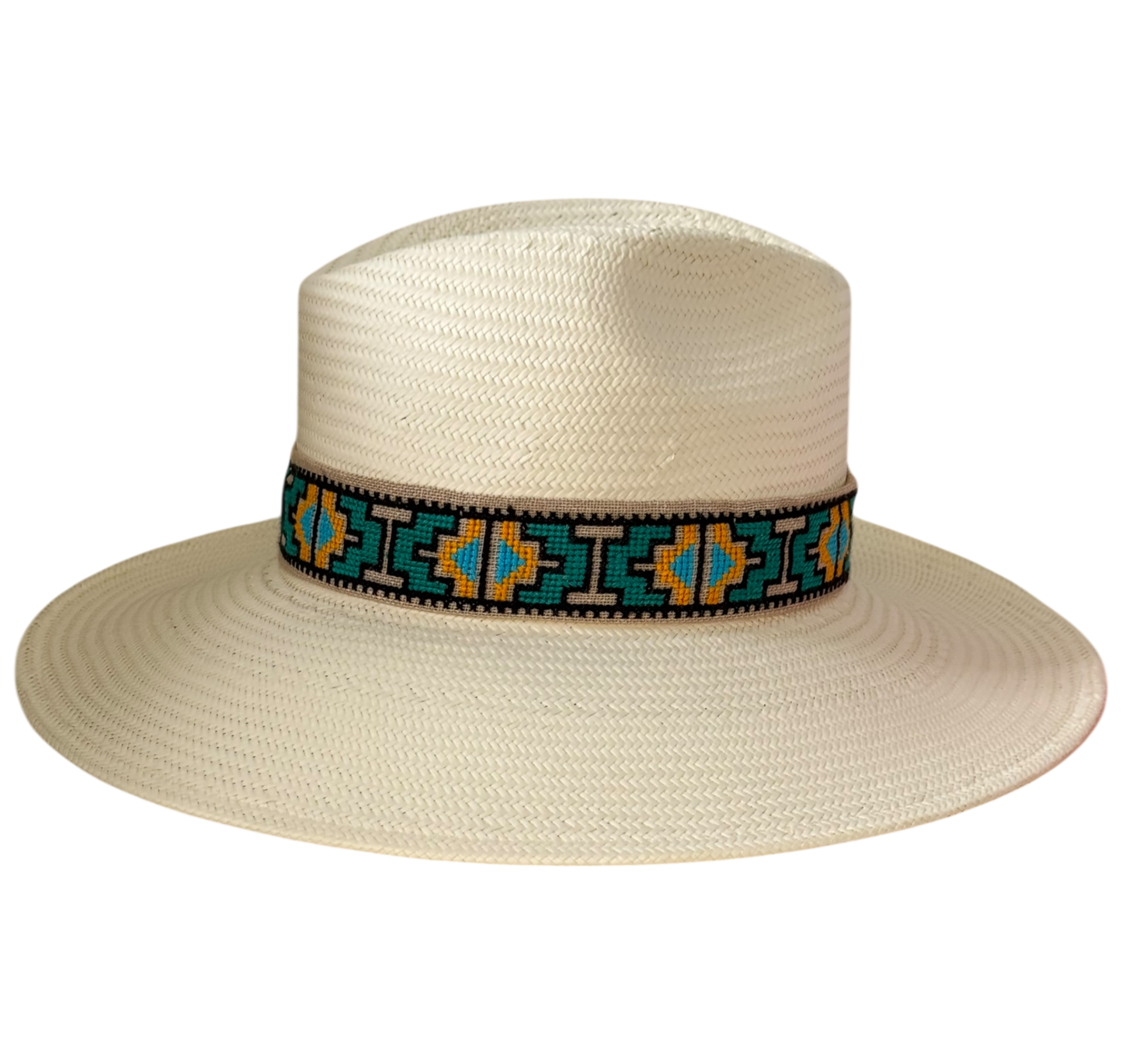 Tesoro cellulose straw boater hat with green embroidered ribbon